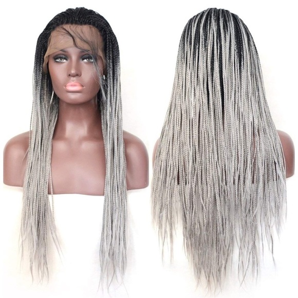 ?Zhane 24 ”GREY&BLACK OMBRÉ Braided LaceFront WIG main image 5